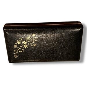 Vintage MCM Rectangular Hardcover Jewelry Box Black With Red Velour Interior